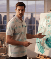 Men’s Stripe Polo T- Shirt - Image 2